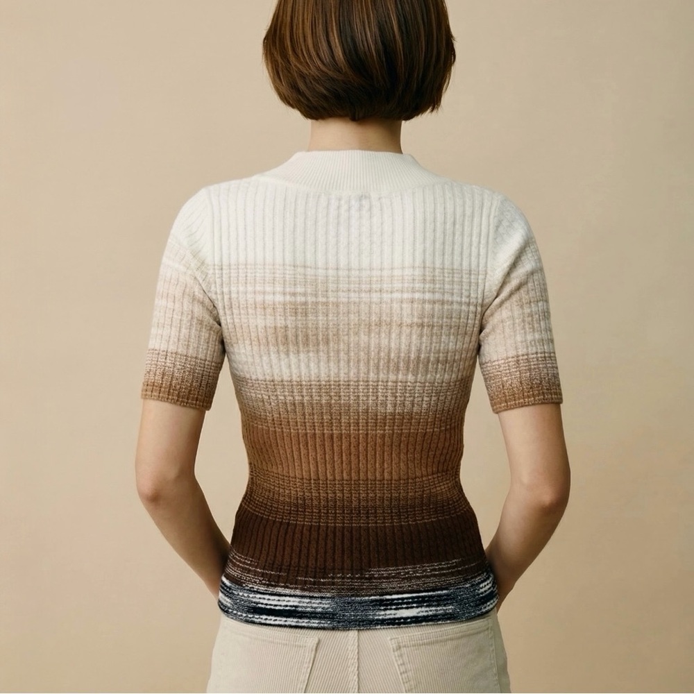 Missoni Women’s Knitted Braided Wool Pullover Cream Brown Ombré Top Sweater - Picture 7 of 15